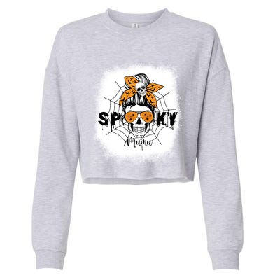 Spooky Mama Halloween Skull Messy Bun Witch Mom Gift Cropped Pullover Crew