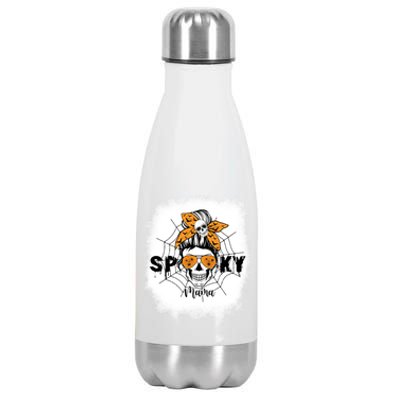 Spooky Mama Halloween Skull Messy Bun Witch Mom Gift Stainless Steel Insulated Water Bottle