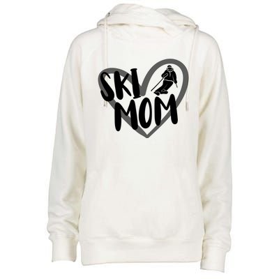 Ski Mom Heart Funny Skiing For Skiers Cute Gift Womens Funnel Neck Pullover Hood