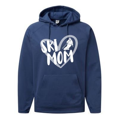 Ski Mom Heart Funny Skiing For Skiers Cute Gift Performance Fleece Hoodie