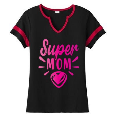 Super Mom Heart Gift Ladies Halftime Notch Neck Tee