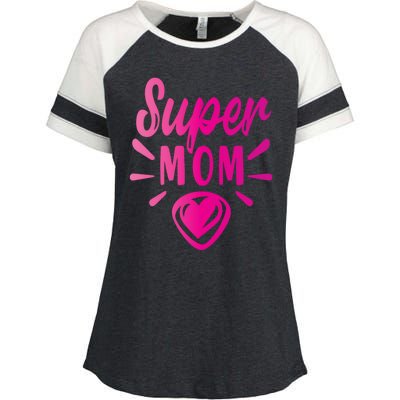 Super Mom Heart Gift Enza Ladies Jersey Colorblock Tee