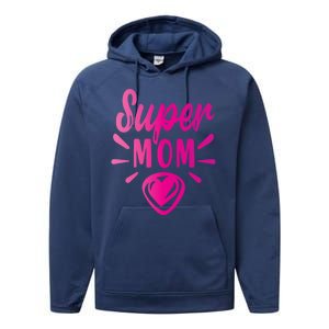 Super Mom Heart Gift Performance Fleece Hoodie