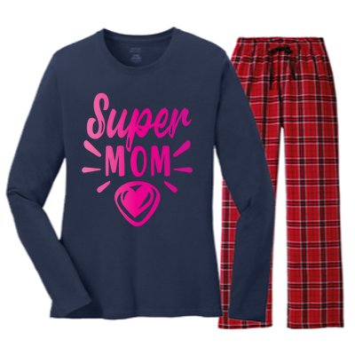 Super Mom Heart Gift Women's Long Sleeve Flannel Pajama Set 