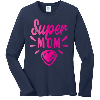 Super Mom Heart Gift Ladies Long Sleeve Shirt