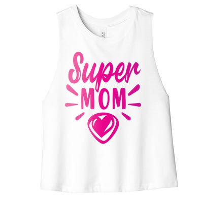 Super Mom Heart Gift Women's Racerback Cropped Tank