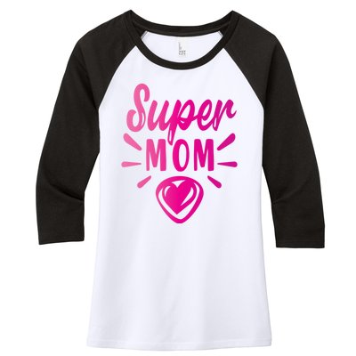 Super Mom Heart Gift Women's Tri-Blend 3/4-Sleeve Raglan Shirt