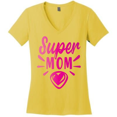 Super Mom Heart Gift Women's V-Neck T-Shirt