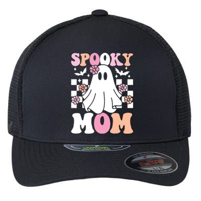 Spooky Mom Halloween Ghost Costume Retro Groovy Flexfit Unipanel Trucker Cap