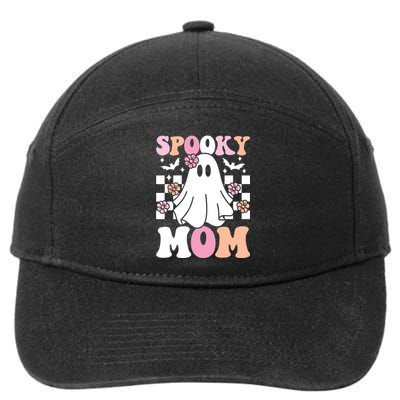 Spooky Mom Halloween Ghost Costume Retro Groovy 7-Panel Snapback Hat