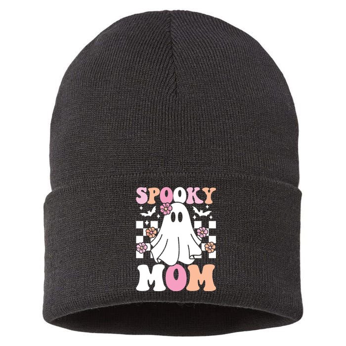 Spooky Mom Halloween Ghost Costume Retro Groovy Sustainable Knit Beanie