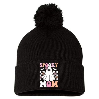 Spooky Mom Halloween Ghost Costume Retro Groovy Pom Pom 12in Knit Beanie