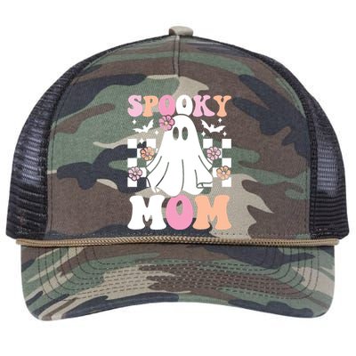 Spooky Mom Halloween Ghost Costume Retro Groovy Retro Rope Trucker Hat Cap