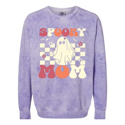 Spooky Mom Halloween Ghost Costume Retro Groovy Colorblast Crewneck Sweatshirt