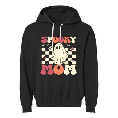 Spooky Mom Halloween Ghost Costume Retro Groovy Garment-Dyed Fleece Hoodie