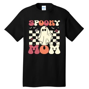 Spooky Mom Halloween Ghost Costume Retro Groovy Tall T-Shirt