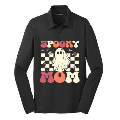 Spooky Mom Halloween Ghost Costume Retro Groovy Silk Touch Performance Long Sleeve Polo