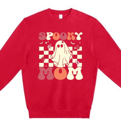 Spooky Mom Halloween Ghost Costume Retro Groovy Premium Crewneck Sweatshirt