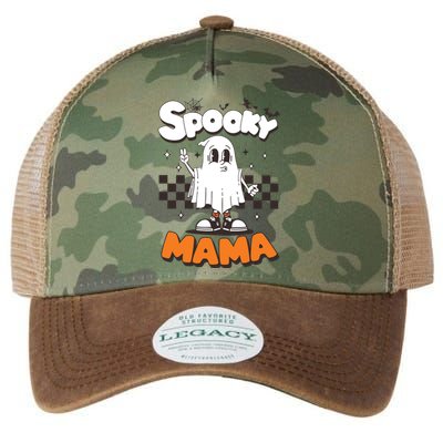 Spooky Mama Halloween Ghost Costume Retro Groovy Gift Legacy Tie Dye Trucker Hat