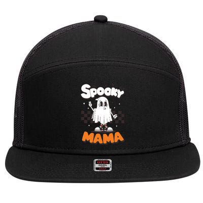 Spooky Mama Halloween Ghost Costume Retro Groovy Gift 7 Panel Mesh Trucker Snapback Hat