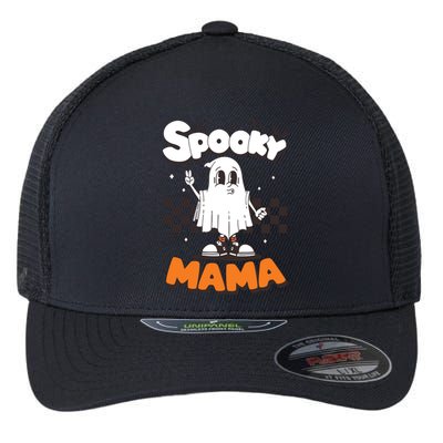 Spooky Mama Halloween Ghost Costume Retro Groovy Gift Flexfit Unipanel Trucker Cap