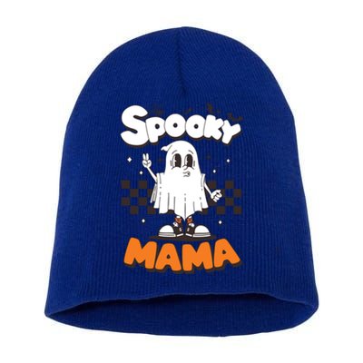 Spooky Mama Halloween Ghost Costume Retro Groovy Gift Short Acrylic Beanie