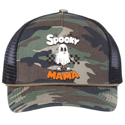 Spooky Mama Halloween Ghost Costume Retro Groovy Gift Retro Rope Trucker Hat Cap