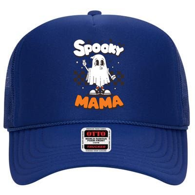 Spooky Mama Halloween Ghost Costume Retro Groovy Gift High Crown Mesh Back Trucker Hat