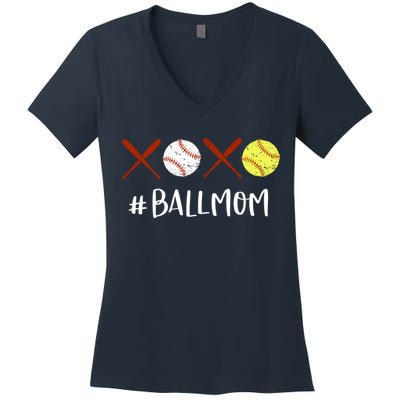 Softball Mom Hoodie Baseball Mom Hoodie Gifts Women's V-Neck T-Shirt