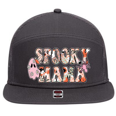 Spooky Mama Halloween Mom 7 Panel Mesh Trucker Snapback Hat