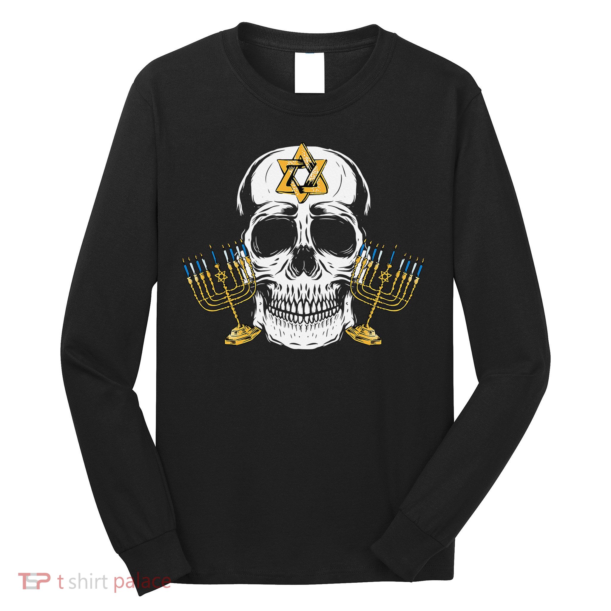 Skull Menorah Hanukkah Cool Skeleton Chanukah Jewish Holiday  Long Sleeve Shirt