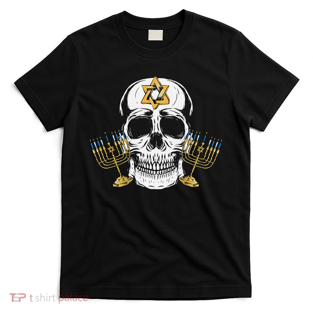 Skull Menorah Hanukkah Cool Skeleton Chanukah Jewish Holiday  T-Shirt