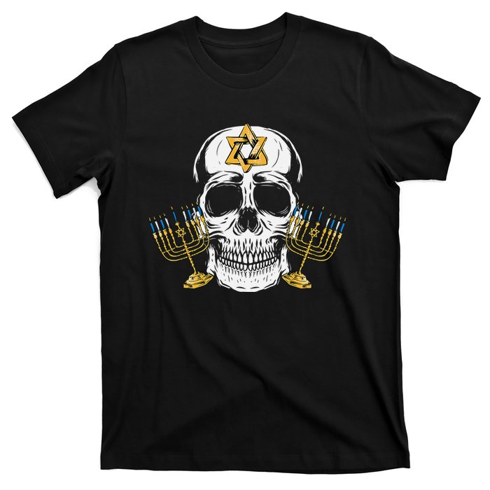 Skull Menorah Hanukkah Cool Skeleton Chanukah Jewish Holiday  T-Shirt