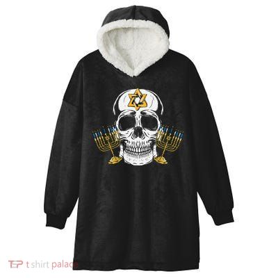 Skull Menorah Hanukkah Cool Skeleton Chanukah Jewish Holiday  Hooded Wearable Blanket