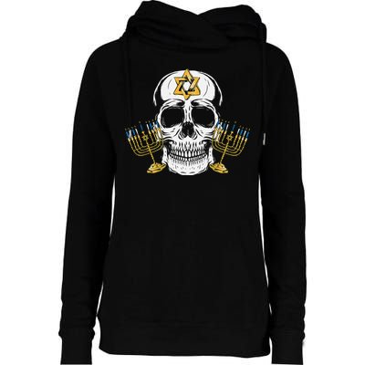 Skull Menorah Hanukkah Cool Skeleton Chanukah Jewish Holiday  Womens Funnel Neck Pullover Hood