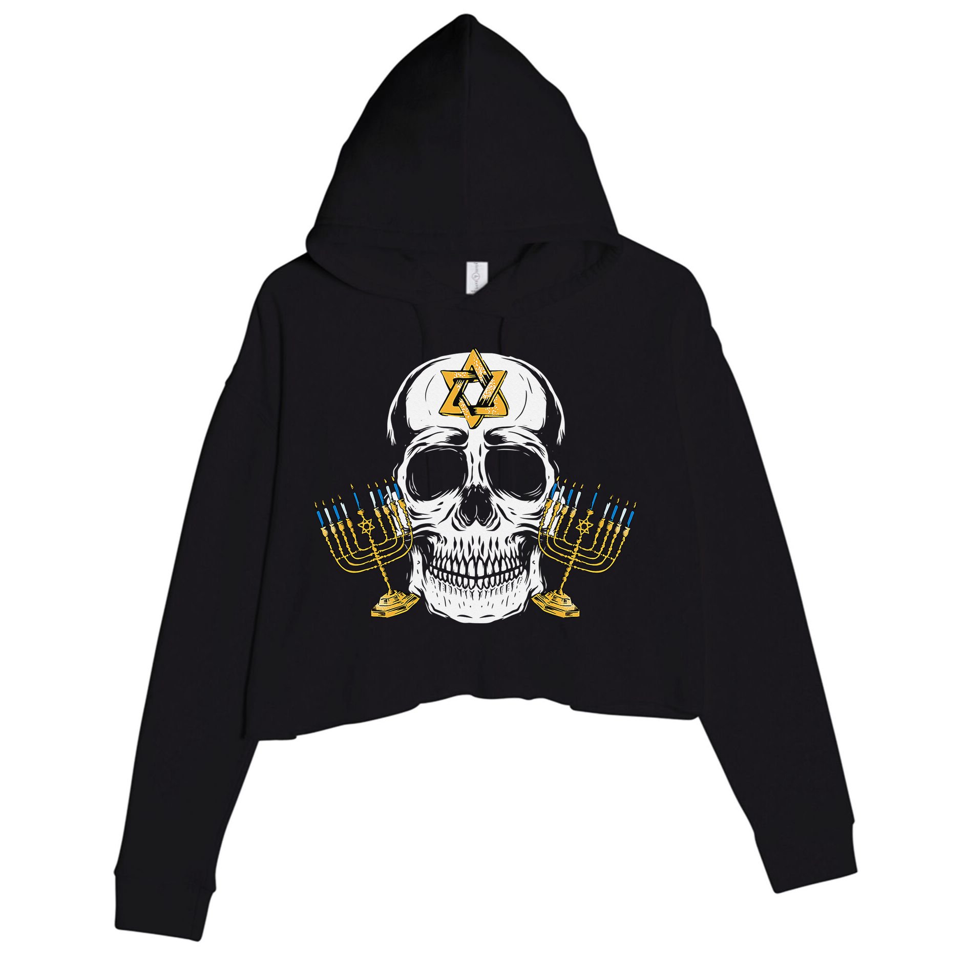 Skull Menorah Hanukkah Cool Skeleton Chanukah Jewish Holiday  Crop Fleece Hoodie