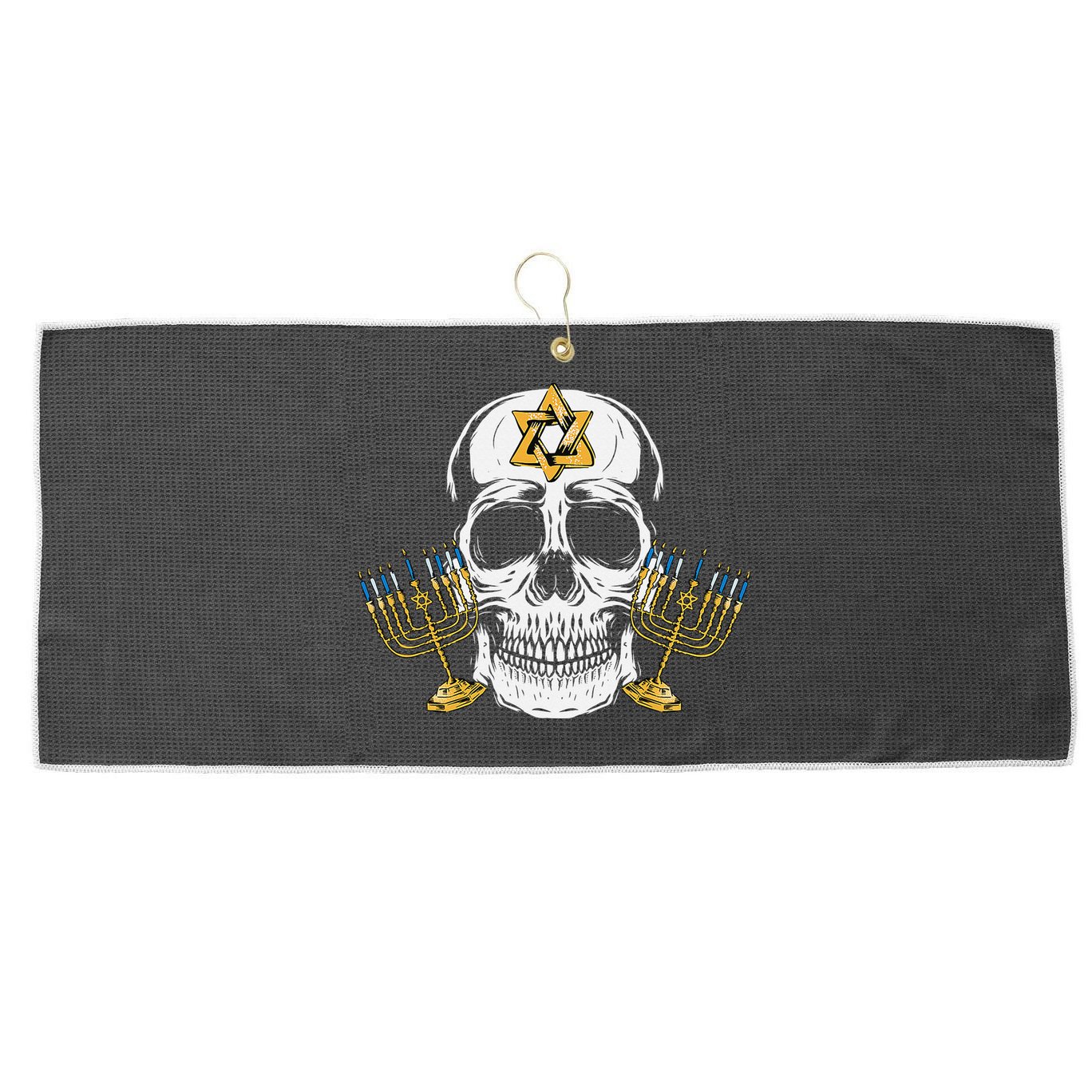 Skull Menorah Hanukkah Cool Skeleton Chanukah Jewish Holiday  Large Microfiber Waffle Golf Towel
