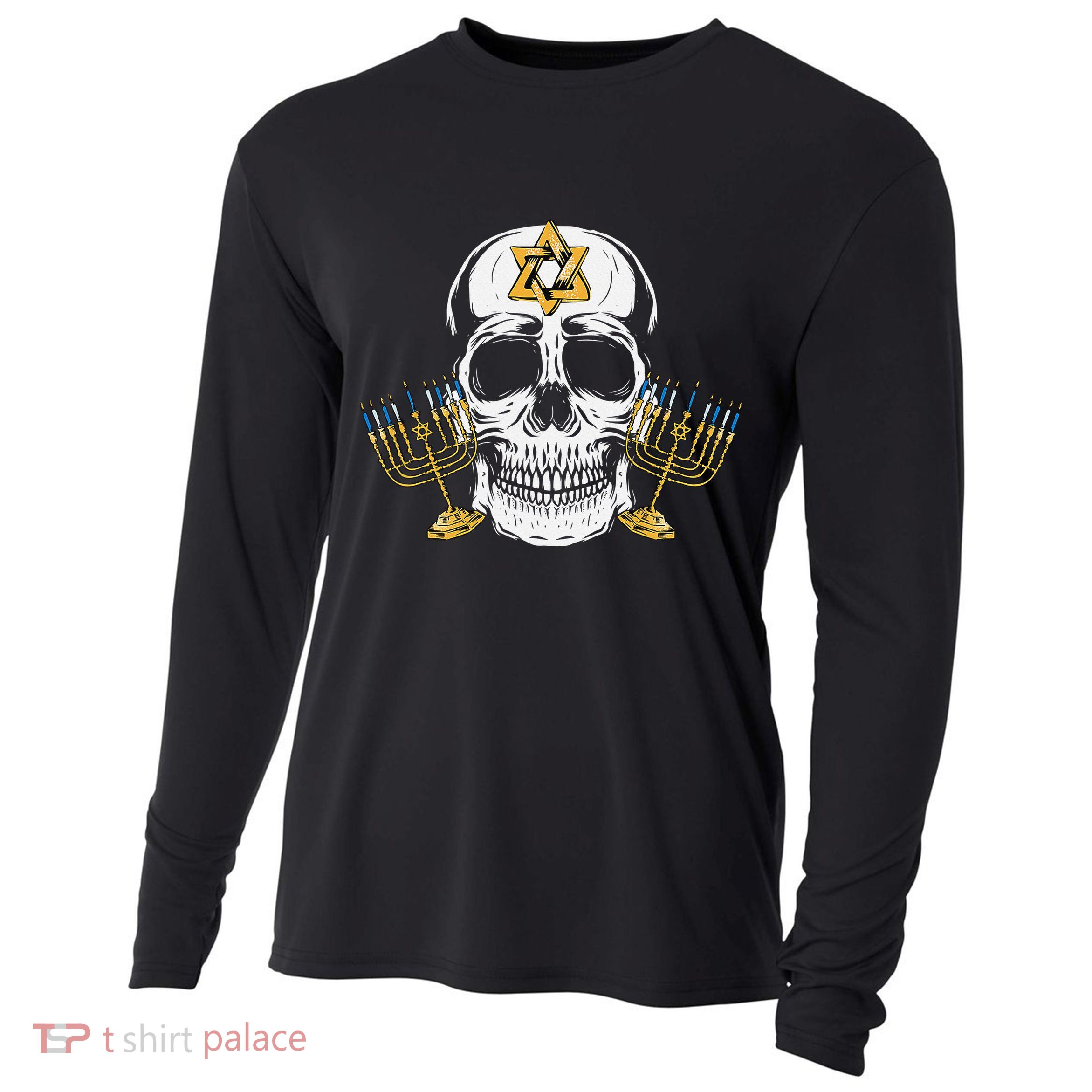 Skull Menorah Hanukkah Cool Skeleton Chanukah Jewish Holiday  Cooling Performance Long Sleeve Crew