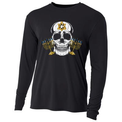 Skull Menorah Hanukkah Cool Skeleton Chanukah Jewish Holiday  Cooling Performance Long Sleeve Crew