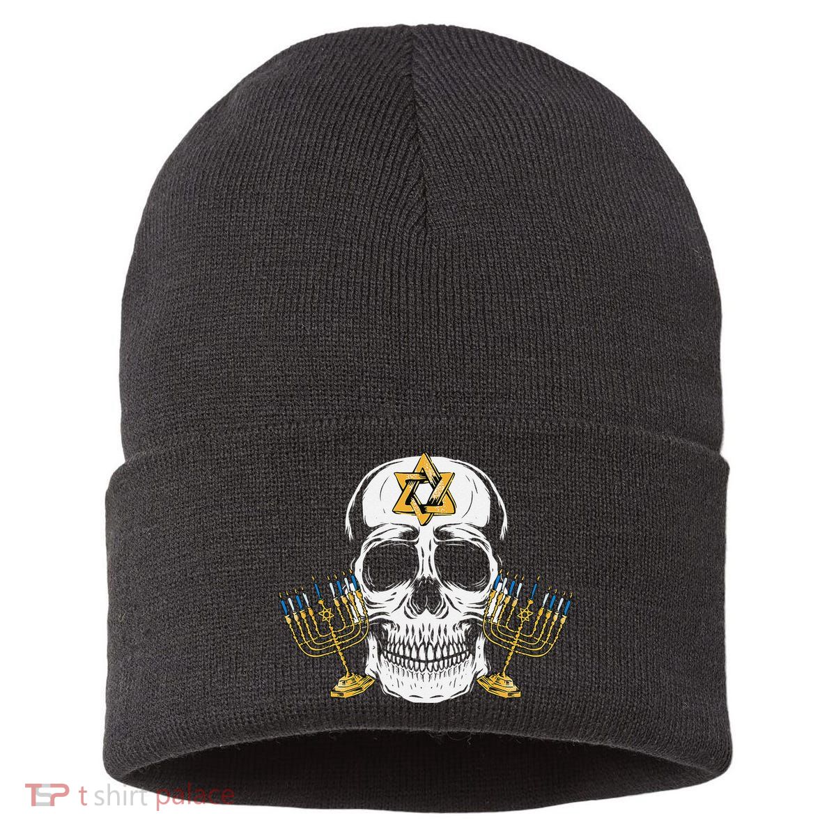 Skull Menorah Hanukkah Cool Skeleton Chanukah Jewish Holiday  Sustainable Knit Beanie