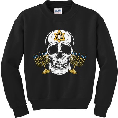 Skull Menorah Hanukkah Cool Skeleton Chanukah Jewish Holiday  Kids Sweatshirt