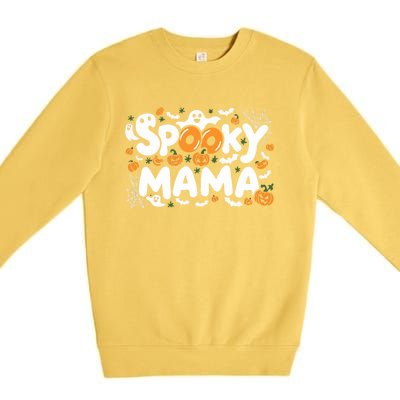 Spooky Mama Halloween Witchy Mom Ghosts And Pumpkins Costume Gift Premium Crewneck Sweatshirt