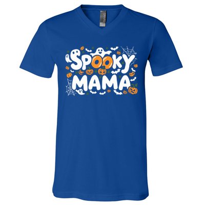 Spooky Mama Halloween Witchy Mom Ghosts And Pumpkins Costume Gift V-Neck T-Shirt