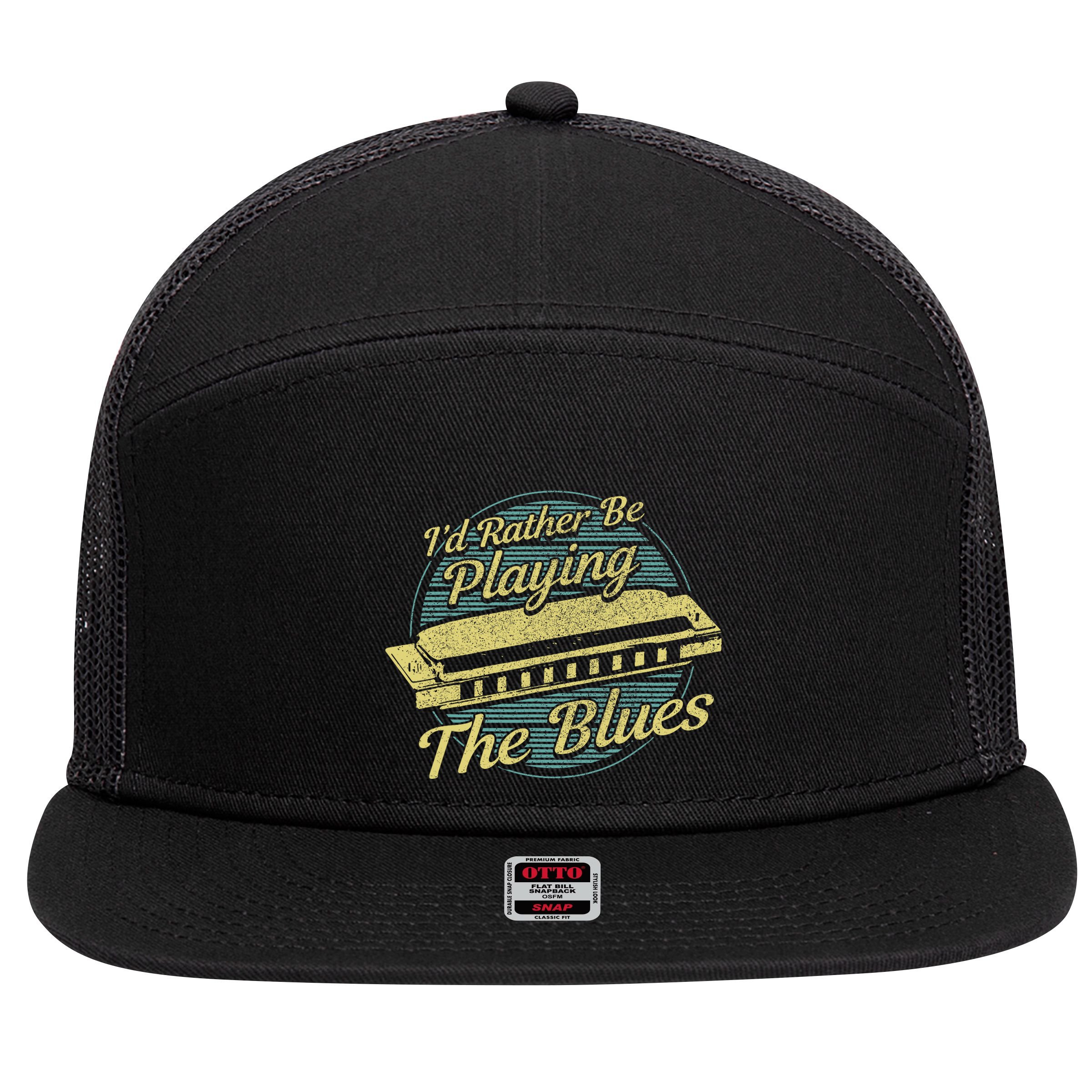 Style Musician Harmonica Blues 7 Panel Mesh Trucker Snapback Hat
