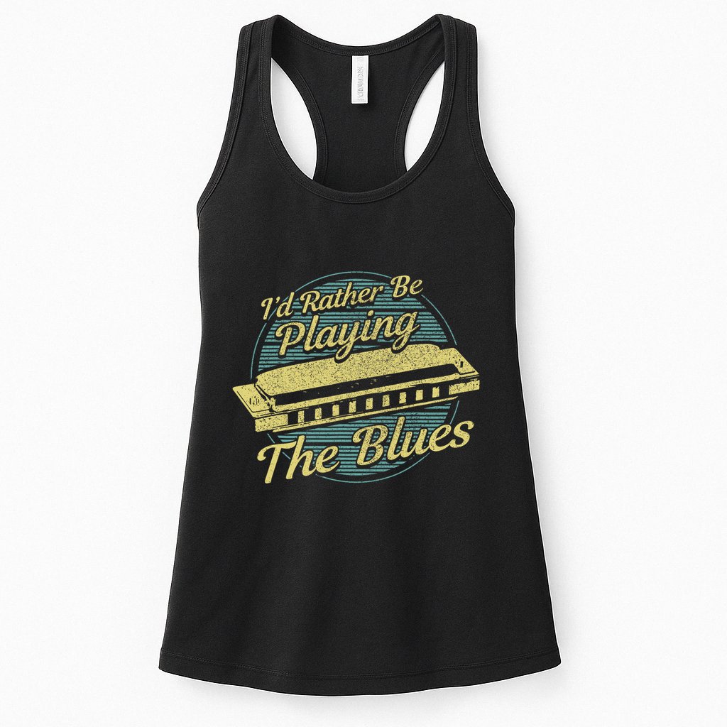 Style Musician Harmonica Blues Womens Tank Top
