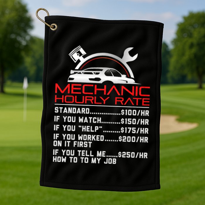 Sarcastic Mechanic Hourly Rate Skilled Professional Golf Towel