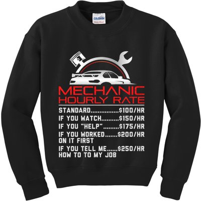 Sarcastic Mechanic Hourly Rate Skilled Professional Kids Sweatshirt