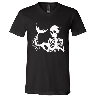 Skeleton Mermaid Halloween V-Neck T-Shirt