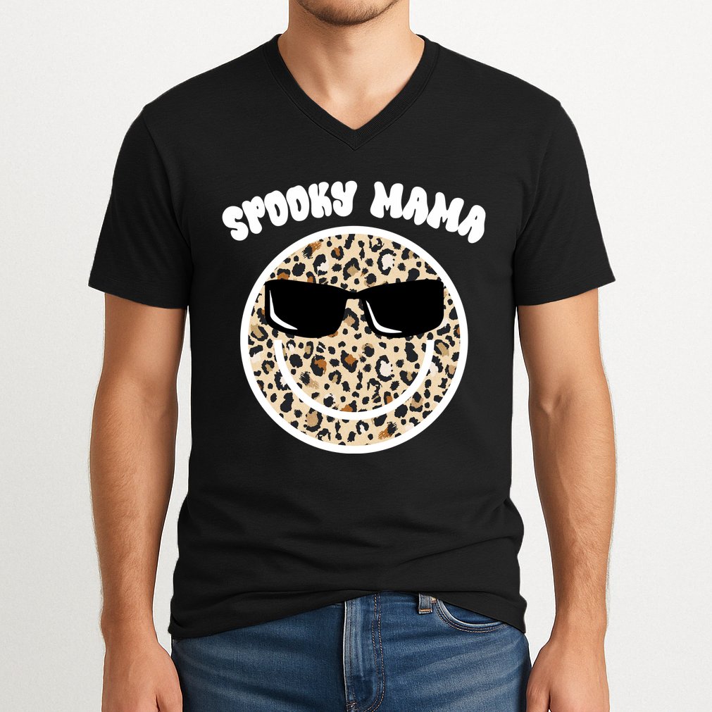 Spooky Mama Halloween Cheetah Smile V-Neck T-Shirt