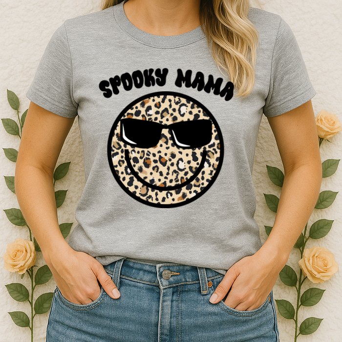 Spooky Mama Halloween Cheetah Smile Womens T-Shirt